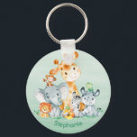 Porte-clés Sea Green Watercolor Cute<br><div class="desc">Cute sea green watercolor safari animals with jungle leaves and fruits for kids or as gift for animals lovers. Makes a great venin ! Personalize with your own special text or color Matching items available in our store.</div>