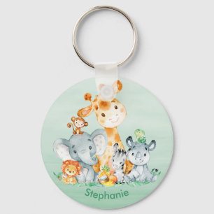 Porte-clés Sea Green Watercolor Cute Safari Jungle Animaux