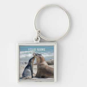 Porte-clés Sea Lion & Baby Pup Beach Gros plan Portrait