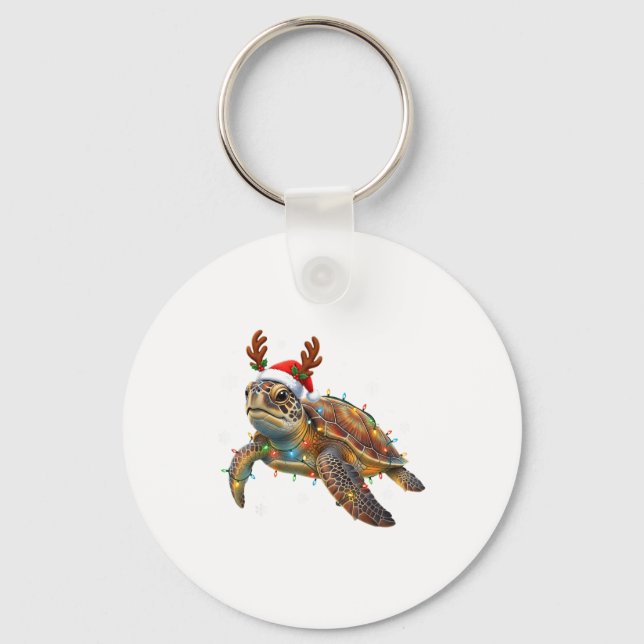 Porte-clés Sea Turtle Christmas Lights Funny Santa Hat Men Wo (Recto)