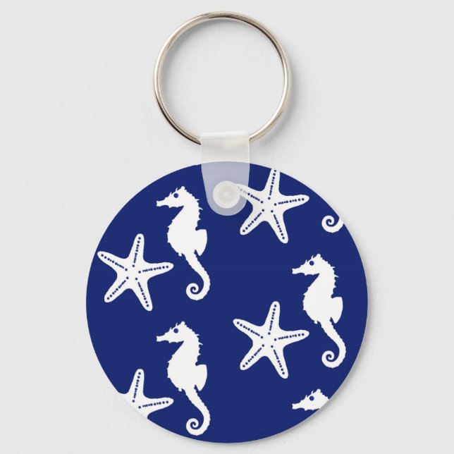 Porte-clés Seahorse & starfish - navy blue and white (Recto)