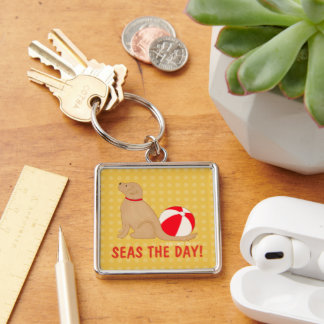 Porte-clés Seas the Day Beach Dog Yellow Key Chain Silver