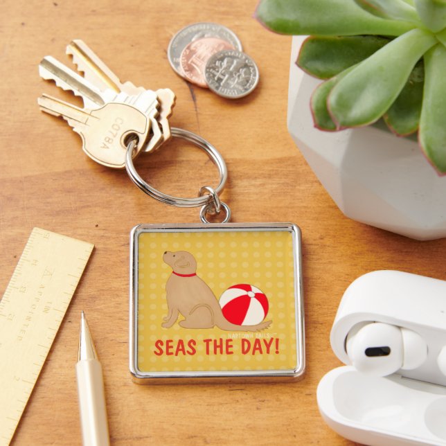 Porte-clés Seas the Day Beach Dog Yellow Key Chain Silver (Bureau)