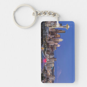 Porte-clés Seattle, centre-ville et mont Rainier au crépuscul