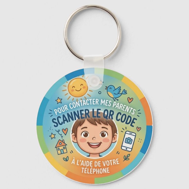 Porte-clés Sécurité Enfant QR Code Pour contacter parents (Recto)