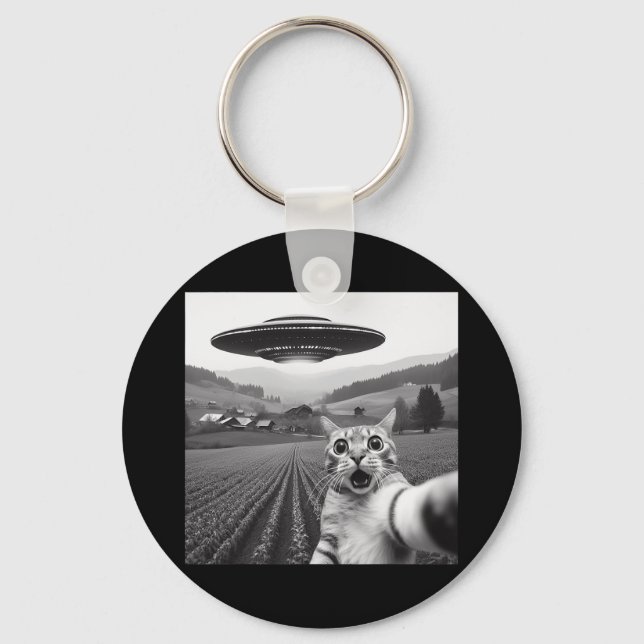 Porte-clés Selfie de chat avec un OVNI alien Cadeaux drôles d (Recto)