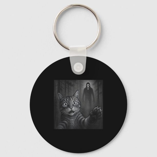 Porte-clés Selfie De Chat Drôle Avec Fantôme Halloween Frappé (Recto)