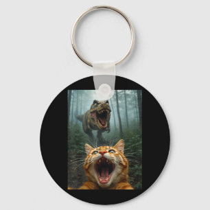 Porte-clés Selfie de chat orange avec T-Rex dinosaure drôle h
