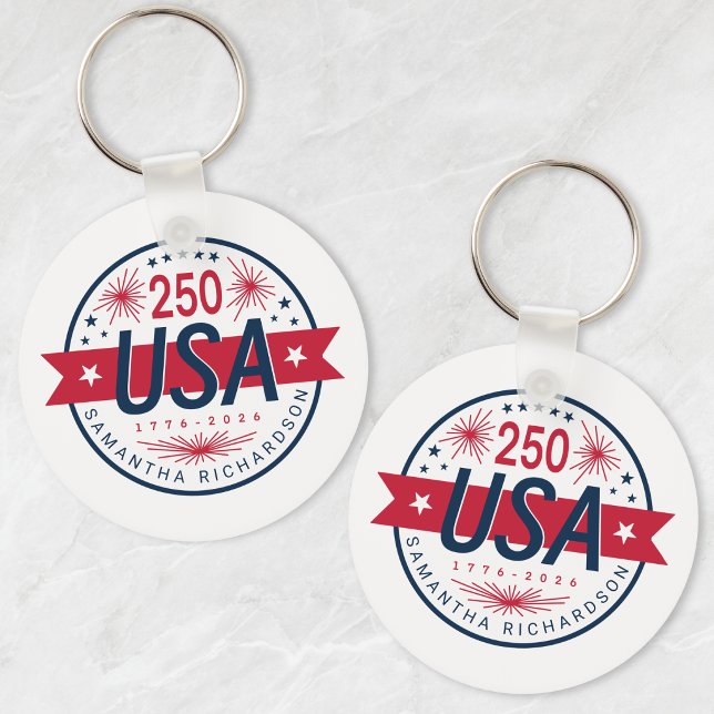 Porte-clés Semiquincentenaire des États-Unis 250e anniversair (USA Semiquincentennial America's 250th Anniversary Keychain)