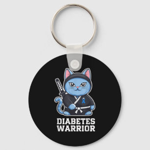 Porte-clés Sensibilisation au diabète Bleu Ruban Ninja Chat D