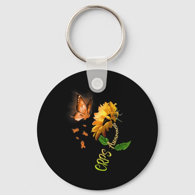 Porte-clés Sensibilisation aux FCRP de tournesol papillon (Recto)