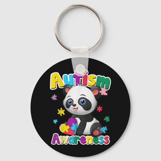 Porte-clés Sensibilisation sur l'autisme Panda Puzzle Pièces  (Recto)