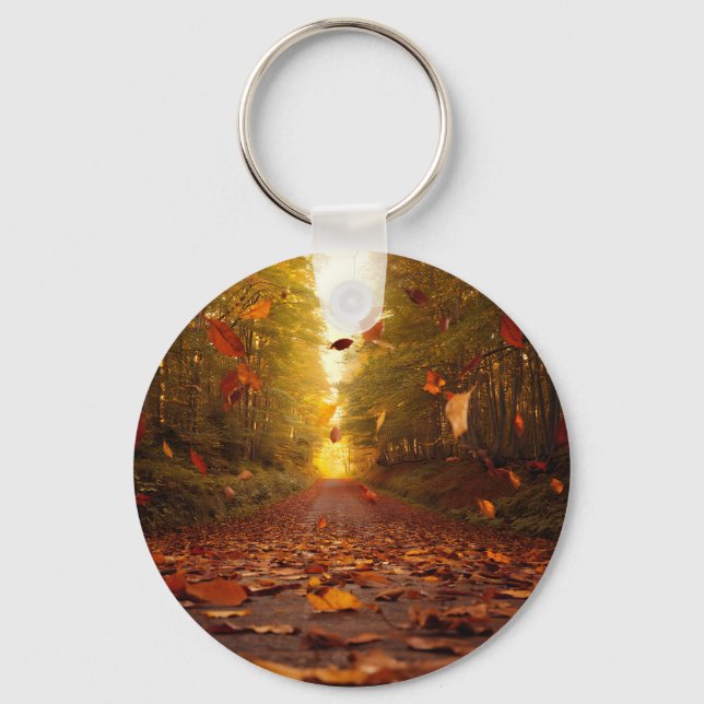 Porte-clés Sentier forestier automnal Feuilles tombantes (Recto)