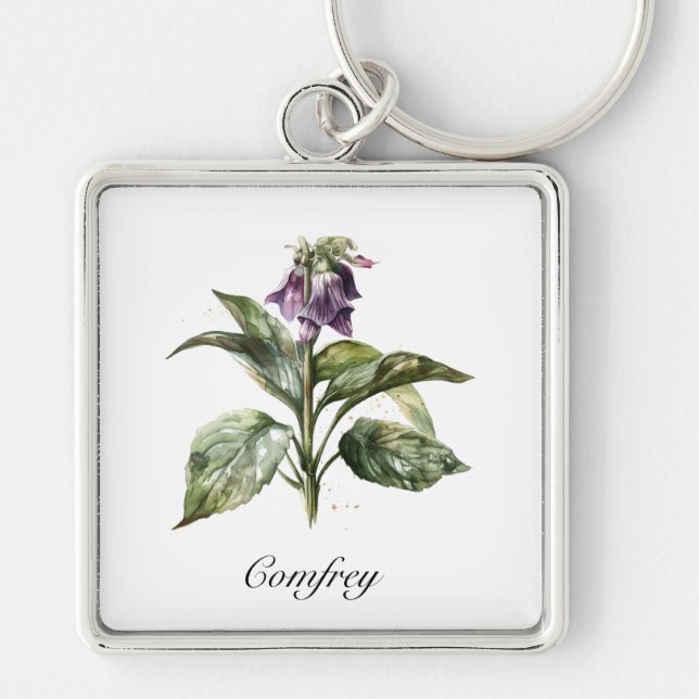 Porte-clés Serene Watercolor Comfrey, personnalisée (Devant)