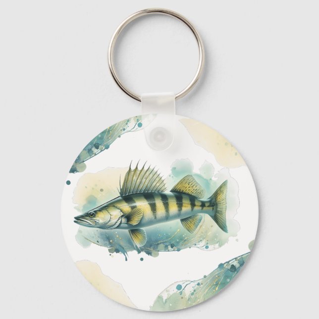 Porte-clés Série aquarelle : Zander/Walleye (Recto)