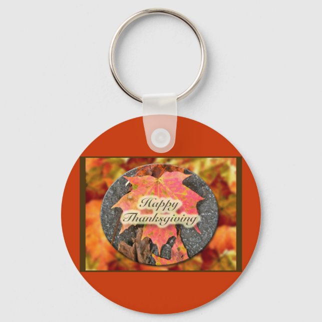Porte-clés Série Feuille d'érable d'automne bon thanksgiving (Recto)