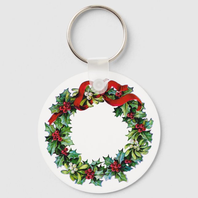 Porte-clés Serre de Noël Holly et Mistletoe avec ruban rouge (Recto)