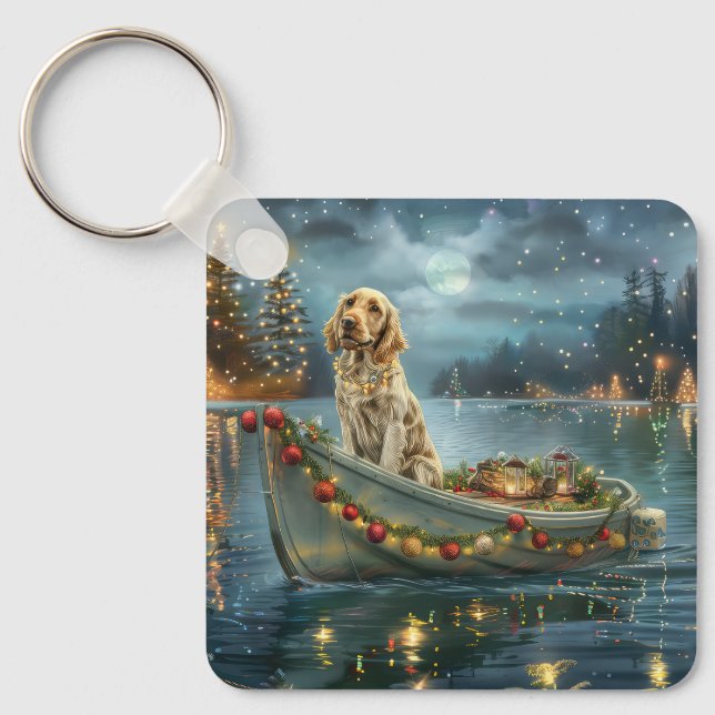 Porte-clés Setter Anglais Noël Festif Voyage  (Recto)