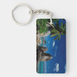 Porte-clés Seychelles, île de Mahé, plage d'Anse Royale.