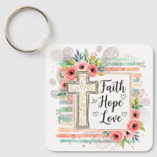 Porte-clés Shabby Chic floral Foi Espoir Amour