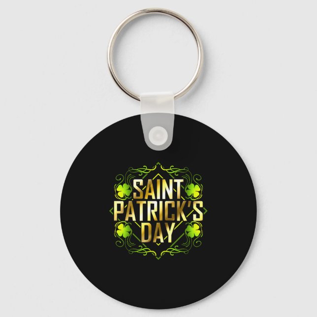 Porte-clés Shamrock Vert Et Saint-Patricks Dorés (Recto)
