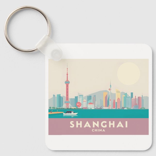 Porte-clés Shanghai Chine Le Bund Pastel Travel (Recto)