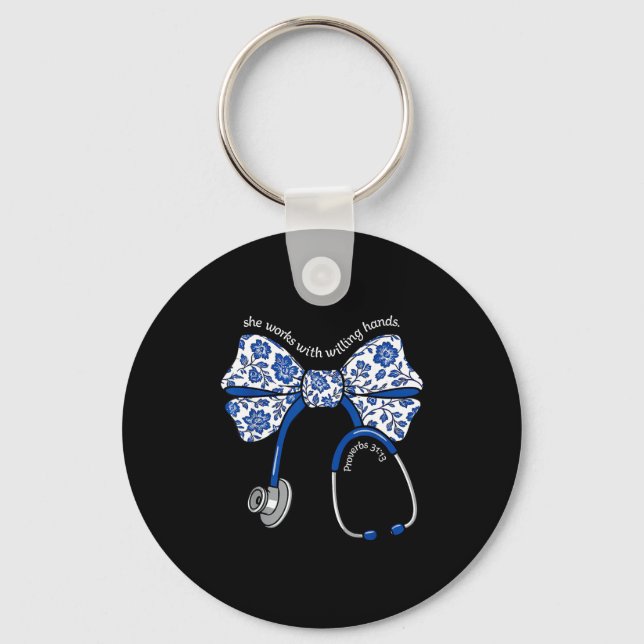 Porte-clés She Works With Willing Hands Proverbs 31 13 Christ (Recto)