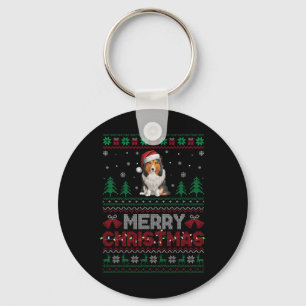 Porte-clés Shetland Sheepdog Amoureux de les chiens Santa Hat