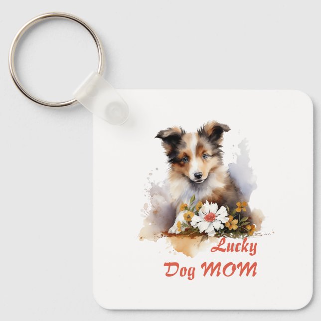 Porte-clés Shetland Sheepdog Chiot Pet Aquarelle (Recto)