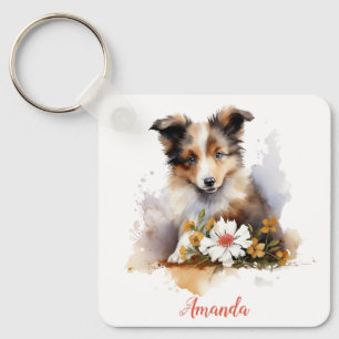 Porte-clés Shetland Sheepdog Chiot Pet Aquarelle