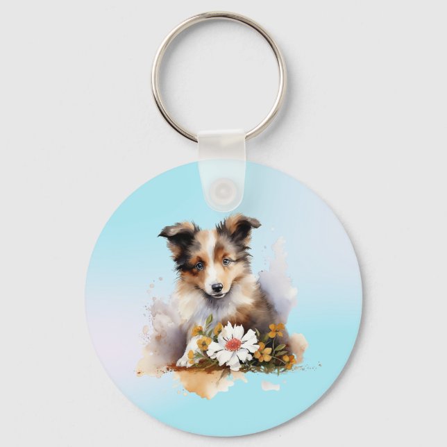 Porte-clés Shetland Sheepdog Chiot Pet Aquarelle (Recto)