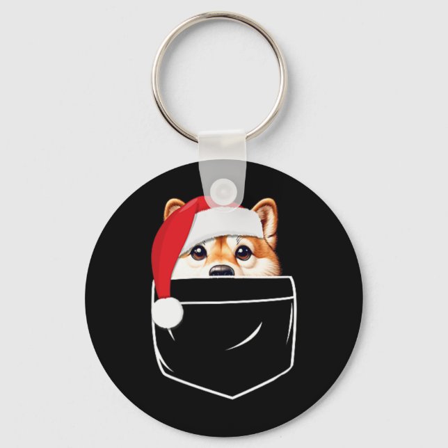 Porte-clés Shiba Inu Chien Santa Hat Noël Pocket Fun Noël (Recto)