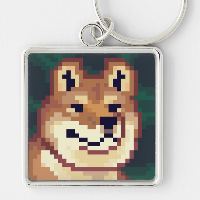 Porte-clés Shiba pixelart, porte-clés, Pixel Art  (Devant)