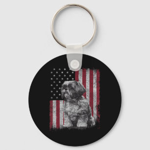 Porte-clés Shih Tzu Chien Papa 4 juillet Patriotique Usa Inde