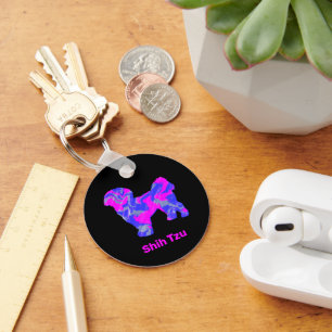 Porte-clés Shih Tzu Cute Dog Silhouette Crazy Hot Rose & Blue