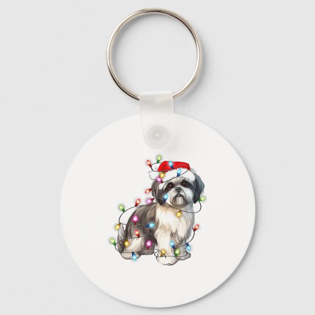 Porte-clés Shih Tzu Dog Christmas Lights Xmas Cute  (Recto)