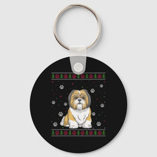 Porte-clés Shih Tzu Sweat de Noël Xmas animal animal chien Lo (Recto)