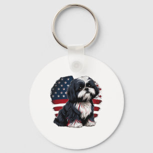 Porte-clés Shih Tzu Usa 4 Juillet sur Shih Tzu Américain Patr