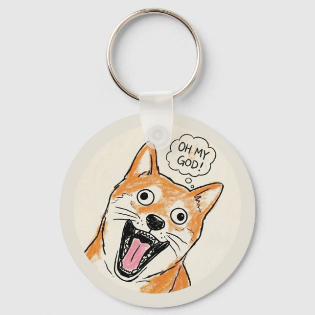 Porte-clés Shocked Shiba Inu "OH MY GOD" - FunnySurprise Meme (Recto)