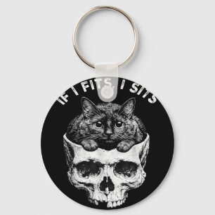 Porte-clés Si ça rentre je m'assois crâne de chat noir humour