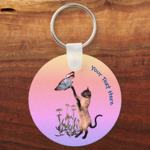 Porte-clés Siamese Cat Butterfly Daisies Personalized