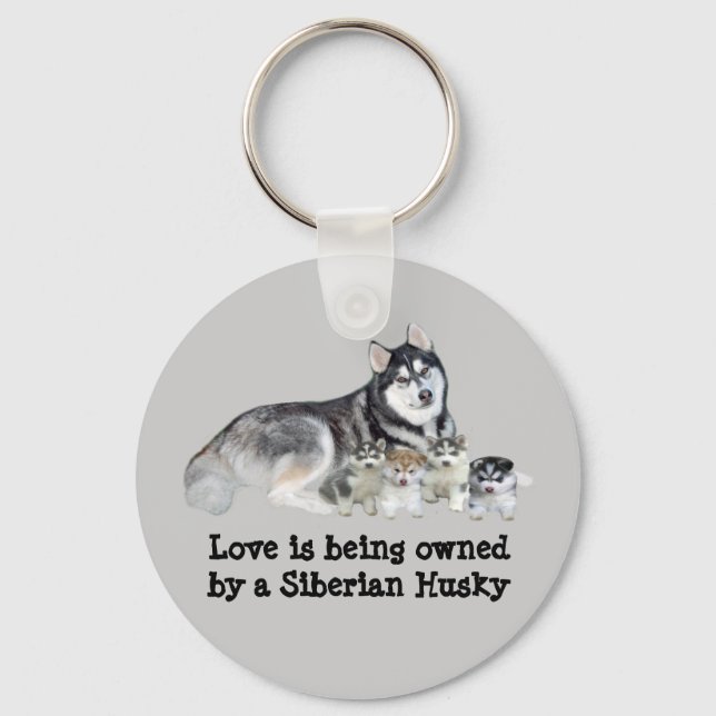 Porte-clés Siberian Husky & Puppies Keychain (Recto)