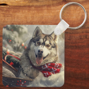 Porte-clés Sibérie Husky Chien Festif de Noël
