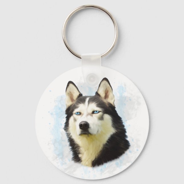 Porte-clés Sibérie Husky Dog Eau Couleur Art Peinture (Recto)