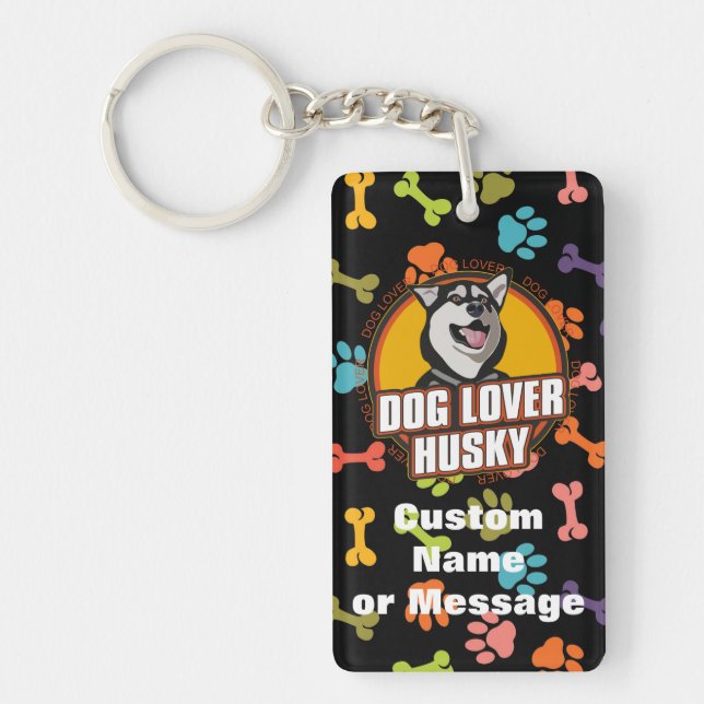 Porte-clés Sibérie Husky Paw Bones Chien race Nom personnalis (Devant)