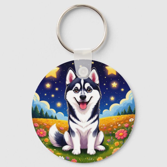 Porte-clés Sibérien Husky joueur (Recto)