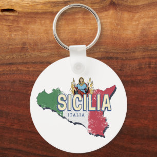 Porte-clés Sicile Drapeau Italie Carte Rétro Souvenir Vintage