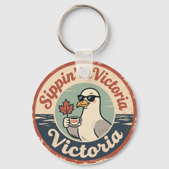 Porte-clés Sieste à Victoria avec un café Funny Seagull (Recto)