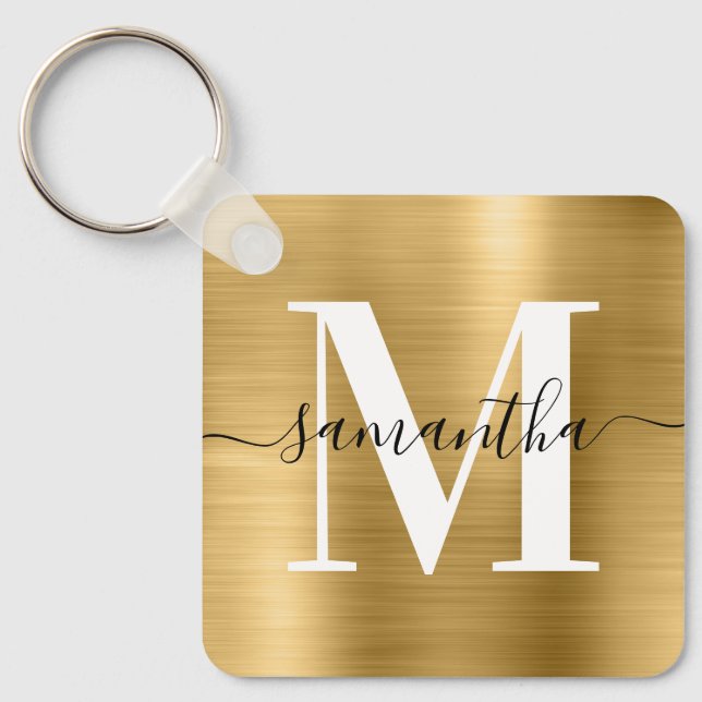 Porte-clés Signature moderne Monogramme Gold Foil (Recto)