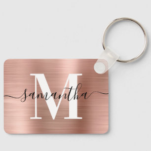 Porte-clés Signature moderne Monogramme Rose Gold Foil Rectan